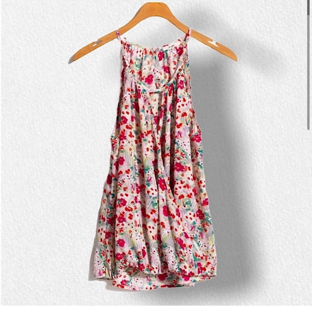 Francesca's Collections Pink and Red Pleated Halter Tank Top